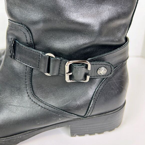 Anne Klein Crayton Moto Biker Leather Boots Black Mid Calf Buckle Classic Shoe 8 - Picture 8 of 13